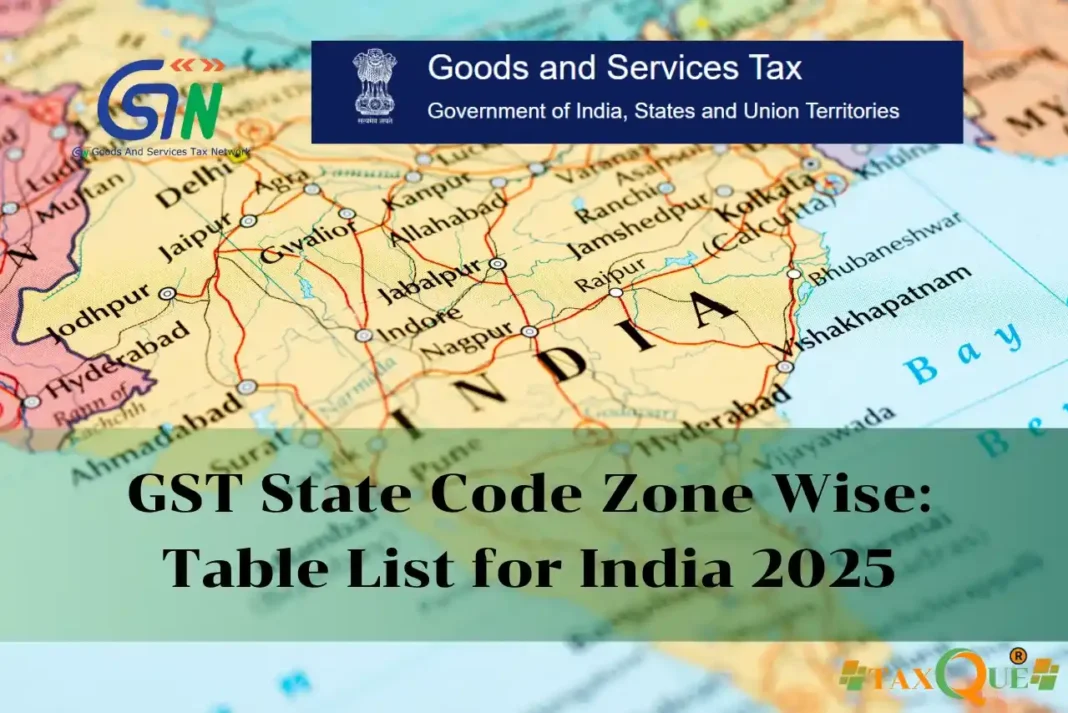 GST state code zone wise